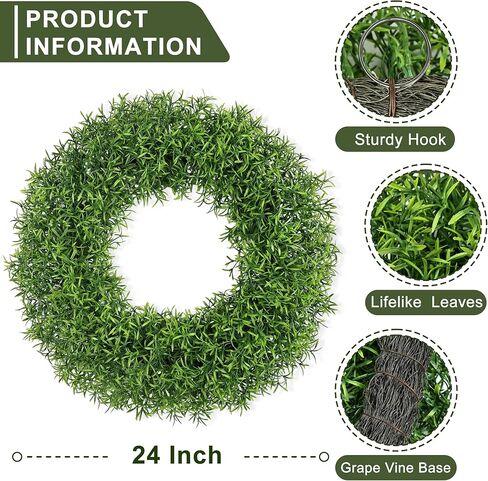 Summer Wreaths for Front Door Outside 24Inch，Green Wreath Boxwood Wreaths Realistic Spring Summer Front Door Wreath for Wall Window Porch Farmhouse Garden Wedding Party Home Decor in Saudi Arabia