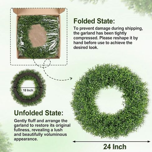 Summer Wreaths for Front Door Outside 24Inch，Green Wreath Boxwood Wreaths Realistic Spring Summer Front Door Wreath for Wall Window Porch Farmhouse Garden Wedding Party Home Decor in Saudi Arabia