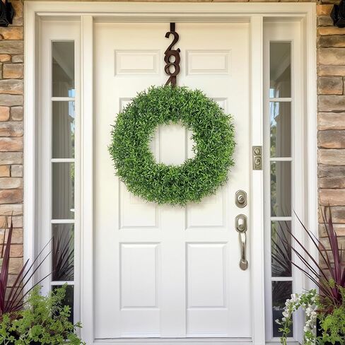 Summer Wreaths for Front Door Outside 24Inch，Green Wreath Boxwood Wreaths Realistic Spring Summer Front Door Wreath for Wall Window Porch Farmhouse Garden Wedding Party Home Decor in Saudi Arabia