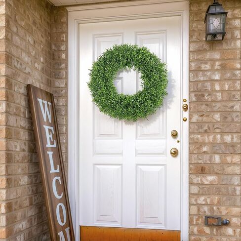 Summer Wreaths for Front Door Outside 24Inch，Green Wreath Boxwood Wreaths Realistic Spring Summer Front Door Wreath for Wall Window Porch Farmhouse Garden Wedding Party Home Decor in Saudi Arabia