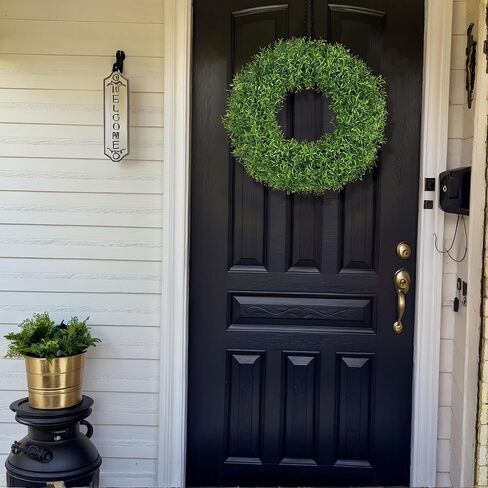 Summer Wreaths for Front Door Outside 24Inch，Green Wreath Boxwood Wreaths Realistic Spring Summer Front Door Wreath for Wall Window Porch Farmhouse Garden Wedding Party Home Decor in Saudi Arabia