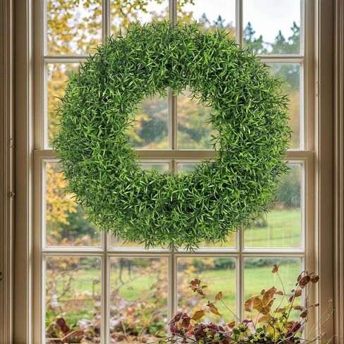 Summer Wreaths for Front Door Outside 24Inch，Green Wreath Boxwood Wreaths Realistic Spring Summer Front Door Wreath for Wall Window Porch Farmhouse Garden Wedding Party Home Decor in Saudi Arabia