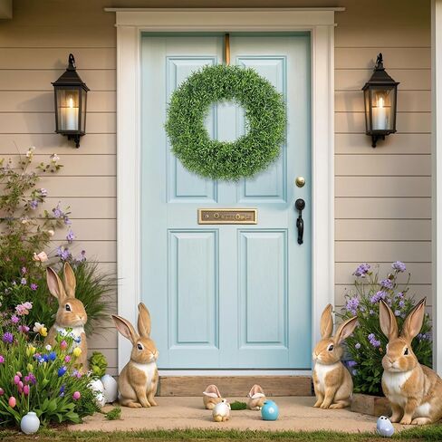Summer Wreaths for Front Door Outside 24Inch，Green Wreath Boxwood Wreaths Realistic Spring Summer Front Door Wreath for Wall Window Porch Farmhouse Garden Wedding Party Home Decor in Saudi Arabia