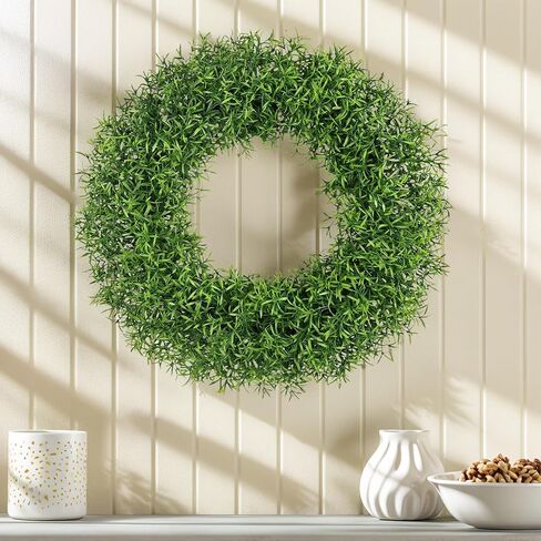 Summer Wreaths for Front Door Outside 24Inch，Green Wreath Boxwood Wreaths Realistic Spring Summer Front Door Wreath for Wall Window Porch Farmhouse Garden Wedding Party Home Decor in Saudi Arabia