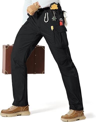 سروال IGOLUMON Ripstop Cargo التكتيكي للرجال، سروال عمل مطاطي خفيف الوزن للمشي لمسافات طويلة في الهواء الطلق مع جيوب in Kuwait