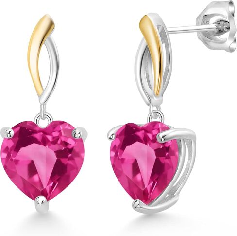 Gem Stone King 925 Sterling Silver and 10K Yellow Gold Heart Shape 10MM Gemstone Birthstone Dangle Earrings For Women By Keren Hanan in Saudi Arabia