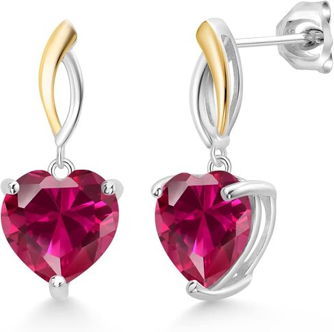 Gem Stone King 925 Sterling Silver and 10K Yellow Gold Heart Shape 10MM Gemstone Birthstone Dangle Earrings For Women By Keren Hanan in Saudi Arabia
