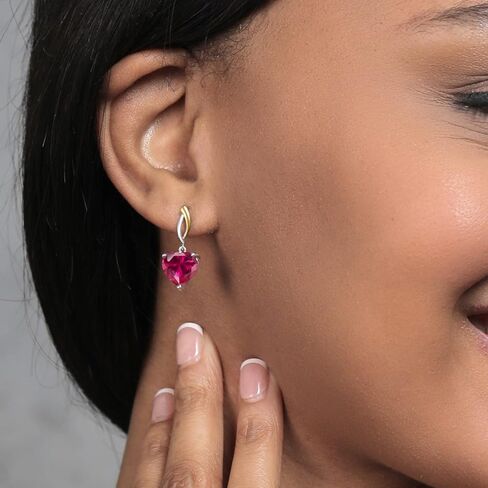 Gem Stone King 925 Sterling Silver and 10K Yellow Gold Heart Shape 10MM Gemstone Birthstone Dangle Earrings For Women By Keren Hanan in Saudi Arabia
