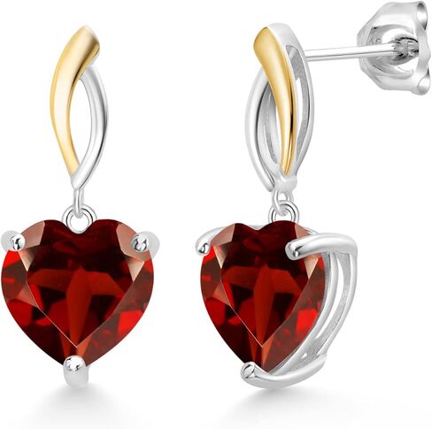 Gem Stone King 925 Sterling Silver and 10K Yellow Gold Heart Shape 10MM Gemstone Birthstone Dangle Earrings For Women By Keren Hanan in Saudi Arabia