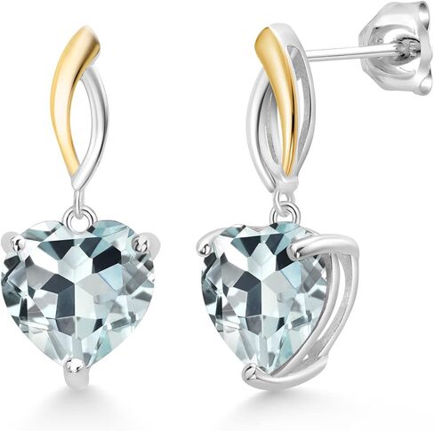 Gem Stone King 925 Sterling Silver and 10K Yellow Gold Heart Shape 10MM Gemstone Birthstone Dangle Earrings For Women By Keren Hanan in Saudi Arabia
