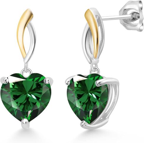 Gem Stone King 925 Sterling Silver and 10K Yellow Gold Heart Shape 10MM Gemstone Birthstone Dangle Earrings For Women By Keren Hanan in Saudi Arabia
