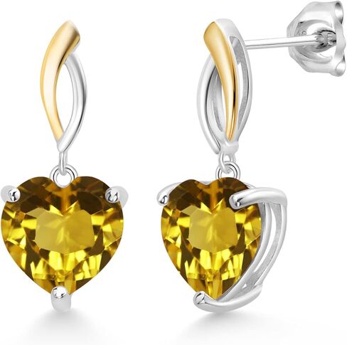 Gem Stone King 925 Sterling Silver and 10K Yellow Gold Heart Shape 10MM Gemstone Birthstone Dangle Earrings For Women By Keren Hanan in Saudi Arabia