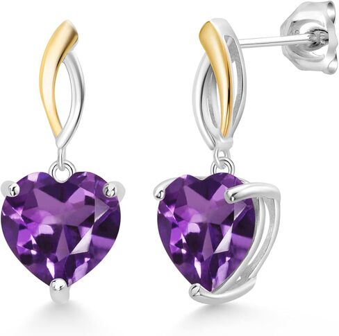 Gem Stone King 925 Sterling Silver and 10K Yellow Gold Heart Shape 10MM Gemstone Birthstone Dangle Earrings For Women By Keren Hanan in Saudi Arabia