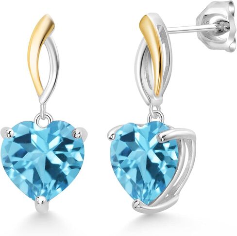 Gem Stone King 925 Sterling Silver and 10K Yellow Gold Heart Shape 10MM Gemstone Birthstone Dangle Earrings For Women By Keren Hanan in Saudi Arabia
