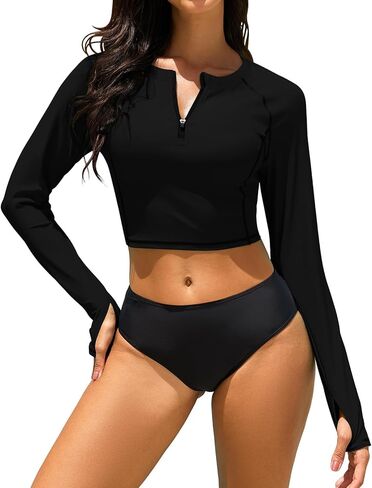 Soneven Women Rash Guard Long Sleeve Crop Top Swim Shirts UPF 50+ Sun Protection Swimsuit Top No Bottom in Kuwait