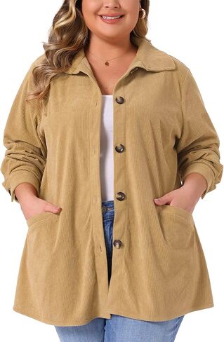 Agnes Orinda Plus Size Corduroy Shirt for Women Long Sleeve Button Down Blouses Tops Loose Shacket Jacket with Pockets in Saudi Arabia