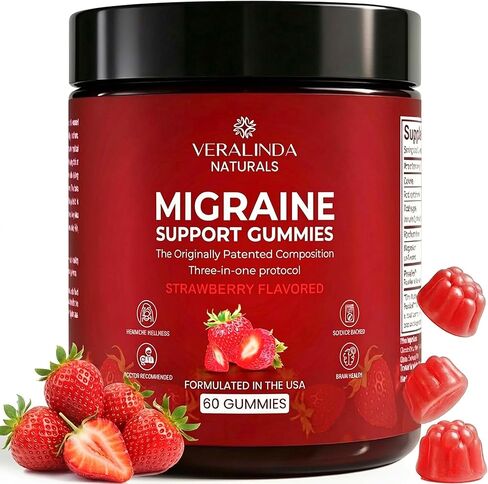 علكة Veralinda Migraine - تركيبة البروتوكول الثلاثي الأصلية، 60 علكة مع المغنيسيوم والريبوفلافين B2 والحمى - مكمل طبيعي لصحة الدماغ لدعم صحة الصداع النصفي للنساء والرجال in Kuwait