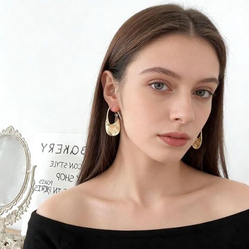 Gold Square Hoop Earrings for Women,Irregular Handmade Fan Gold Basket Shape Jewelry Fashion Vintage Dainty Earring Jewelry Gifts for Women in Kuwait