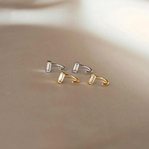CAITLYNMINIMALIST 18K الذهب والفضة الاسترليني عكس نصف هوب مفتوحة Huggie Threader تشيكوسلوفاكيا الماس أقراط أنيقة للنساء مجوهرات هدية لها in Saudi Arabia