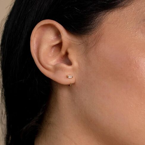 CAITLYNMINIMALIST 18K الذهب والفضة الاسترليني عكس نصف هوب مفتوحة Huggie Threader تشيكوسلوفاكيا الماس أقراط أنيقة للنساء مجوهرات هدية لها in Saudi Arabia