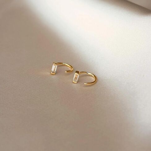 CAITLYNMINIMALIST 18K الذهب والفضة الاسترليني عكس نصف هوب مفتوحة Huggie Threader تشيكوسلوفاكيا الماس أقراط أنيقة للنساء مجوهرات هدية لها in Saudi Arabia
