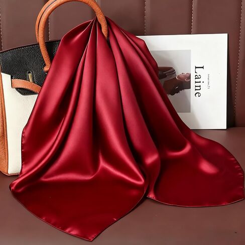 وشاح مربع من الساتان الفاخر للسيدات، خفيف الوزن يشبه الحرير، إكسسوار أنيق للديكور والارتداء اليومي in Saudi Arabia