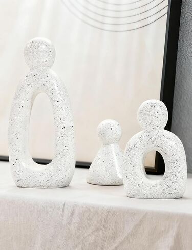 عائلة Joogour المجردة المكونة من 3 تماثيل منحوتة حديثة - ديكور منزلي بسيط لحامل التلفزيون ورف الكتب وغرفة المعيشة | اللمسات الزخرفية وأفكار الهدايا مثل المواهب الصغيرة للأرفف (أبيض) in Kuwait