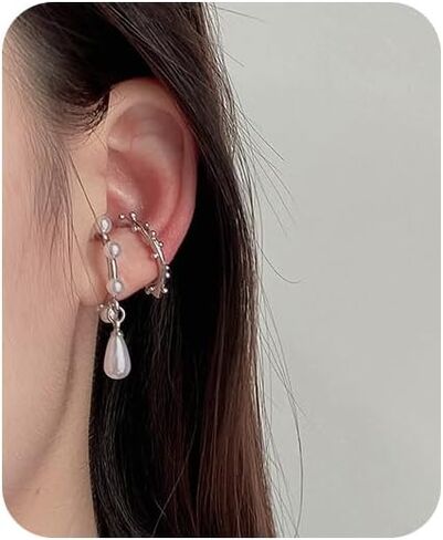 Dainty Ear Cuffs Earrings Non Pierced Sparkling Rhinestones Cartilage Climber Ear Wrap Earrings Clip on Earrings Minimalist Cuff Fake Earrings Trendy Jewelry for Women in Kuwait