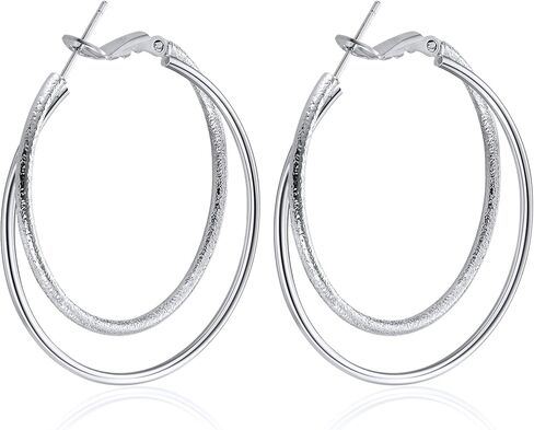 Double Hoop Earrings for Women,925 Sterling Silver Earrings Hoop Post 14K Gold Hoops Non Tarnish Sturdy backless earrings for women,Large Thin Lightweight Hypoallergenic 40mm,Trendy Jewelry Gift in Saudi Arabia