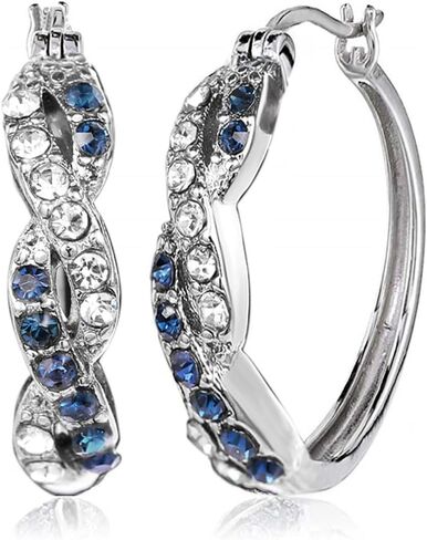 White Gold Plated Twisted White Blue Cubic Zirconia Huggie Hoop Earring for Women Daily Bridal Evening Parties Lightweight Minimalist Earring Jewelry Gift for Her in Saudi Arabia