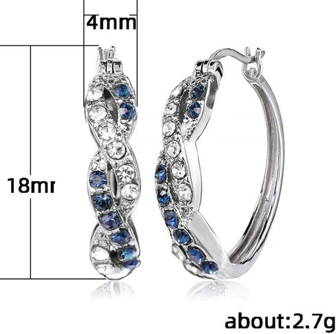 White Gold Plated Twisted White Blue Cubic Zirconia Huggie Hoop Earring for Women Daily Bridal Evening Parties Lightweight Minimalist Earring Jewelry Gift for Her in Saudi Arabia