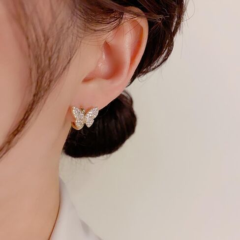 Sparkly Crystal Butterfly Small Huggie Hoop Earrings for Women Gold-Tone Plated Cartilage Fashion Dainty Cubic Zirconia Wedding Statement Animal Hoops Hypoallergenic Simple Hooped Jewelry in Saudi Arabia