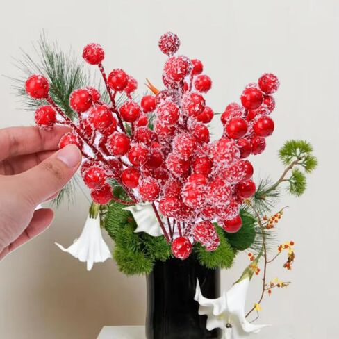 Artificial Berries Christmas Red Snowflake Berry Branches 12 Heads Berry Stems Xmas Tree Wreath New Year Party Decor,21CM (10pcs) in Saudi Arabia