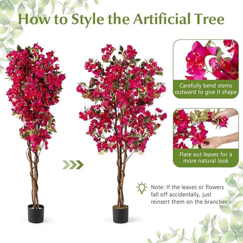 Goplus 6 FT Bougainvillea Artificial Tree, Faux Flower Tree in Pot with 910 Flowers, 105 Leaves, Real Wood Trunk, Tall Fake Floor Plant, Artificial Plants for Indoor Bedroom Living Room Decor in Saudi Arabia