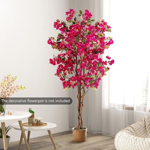 Goplus 6 FT Bougainvillea Artificial Tree, Faux Flower Tree in Pot with 910 Flowers, 105 Leaves, Real Wood Trunk, Tall Fake Floor Plant, Artificial Plants for Indoor Bedroom Living Room Decor in Saudi Arabia