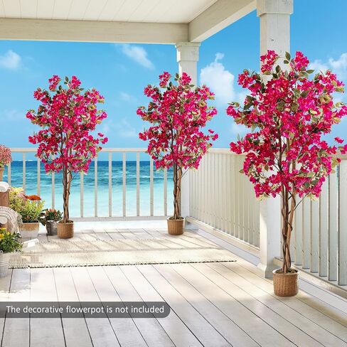 Goplus 6 FT Bougainvillea Artificial Tree, Faux Flower Tree in Pot with 910 Flowers, 105 Leaves, Real Wood Trunk, Tall Fake Floor Plant, Artificial Plants for Indoor Bedroom Living Room Decor in Saudi Arabia