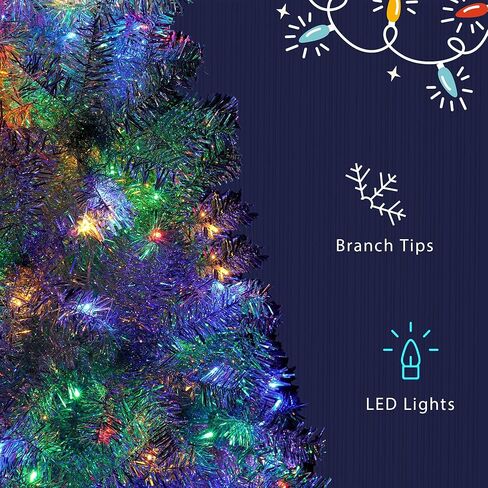 شجرة عيد الميلاد الاصطناعية الفضية المضاءة مسبقًا بطول 6 أقدام مع أضواء، 300 مصباح LED و11 وضع إضاءة، زينة عطلة مفصلية شجرة عيد الميلاد كاملة مع حامل معدني و800 طرف فرع للداخلية والخارجية in Kuwait