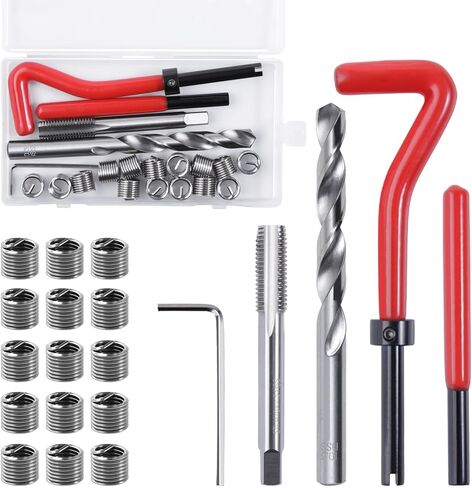 30 Piece M8x1.25 Helicoil Thread Repair Kit, Metric Helicoil Repair Kit with HSS Drill Bits Thread Inserts Taps Breakoff Installation Tools, Portable Rethreading Tool Kit for Auto Repairing in Kuwait