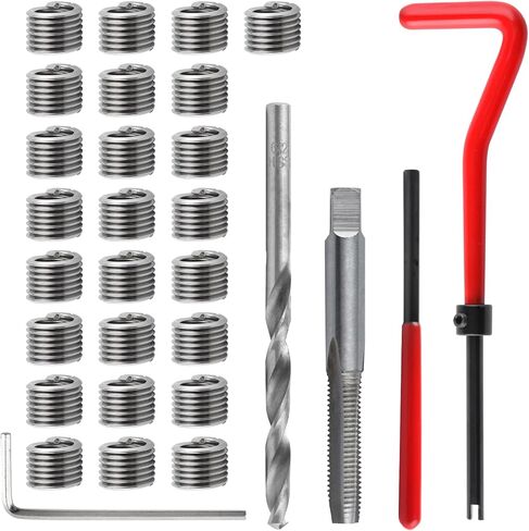 30 Piece M8x1.25 Helicoil Thread Repair Kit, Metric Helicoil Repair Kit with HSS Drill Bits Thread Inserts Taps Breakoff Installation Tools, Portable Rethreading Tool Kit for Auto Repairing in Saudi Arabia