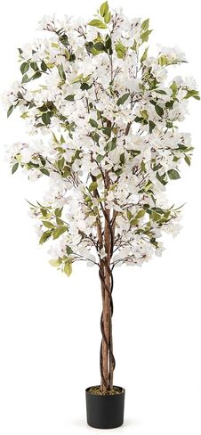 Goplus 6 FT Bougainvillea Artificial Tree, Faux Flower Tree in Pot with 910 Flowers, 105 Leaves, Real Wood Trunk, Tall Fake Floor Plant, Artificial Plants for Indoor Bedroom Living Room Decor in Saudi Arabia