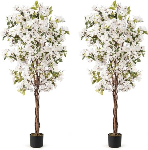 Goplus 6 FT Bougainvillea Artificial Tree, Faux Flower Tree in Pot with 910 Flowers, 105 Leaves, Real Wood Trunk, Tall Fake Floor Plant, Artificial Plants for Indoor Bedroom Living Room Decor in Saudi Arabia