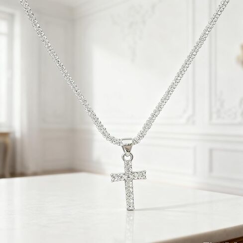 Women's 925 Sterling Silver Cross Necklace, Heart Cubic Zirconia Pendant Necklaces in Saudi Arabia