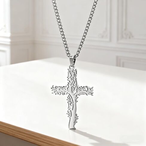 Women's 925 Sterling Silver Cross Necklace, Heart Cubic Zirconia Pendant Necklaces in Saudi Arabia
