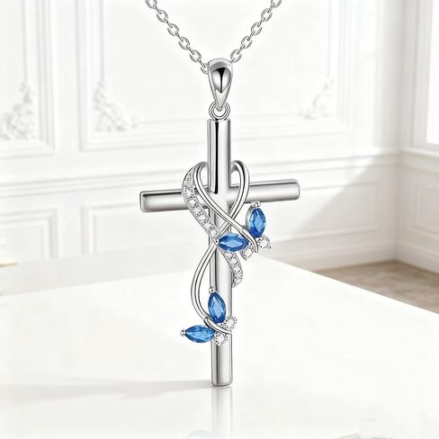 Women's 925 Sterling Silver Cross Necklace, Heart Cubic Zirconia Pendant Necklaces in Saudi Arabia