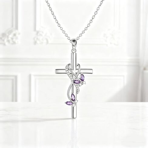 Women's 925 Sterling Silver Cross Necklace, Heart Cubic Zirconia Pendant Necklaces in Saudi Arabia