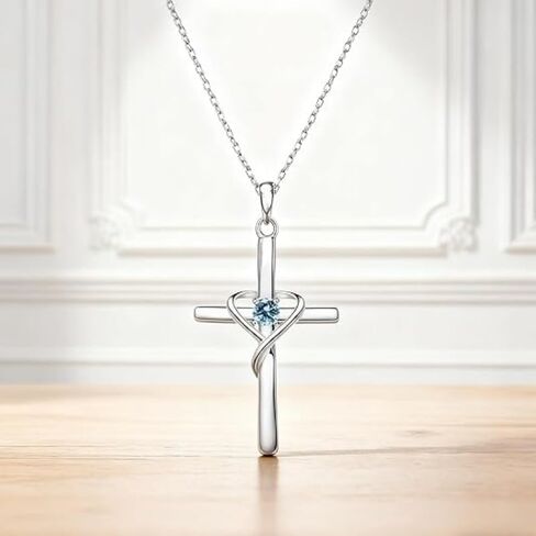 Women's 925 Sterling Silver Cross Necklace, Heart Cubic Zirconia Pendant Necklaces in Saudi Arabia