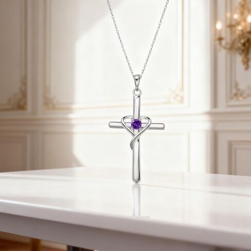Women's 925 Sterling Silver Cross Necklace, Heart Cubic Zirconia Pendant Necklaces in Saudi Arabia