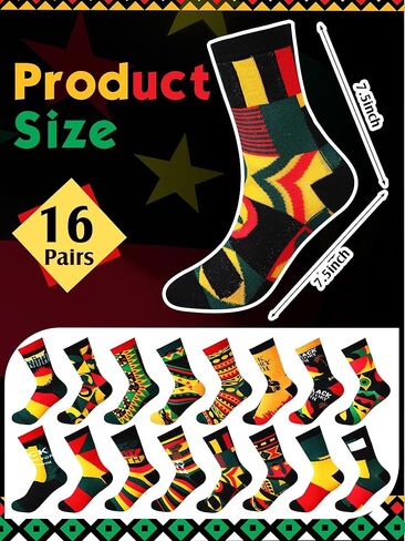 Geyoga 16 Pairs Black History Month Socks Bulk for Women African American Festival Holiday Funny Unisex Novelty History Month Socks for Women Festival Gift in Saudi Arabia