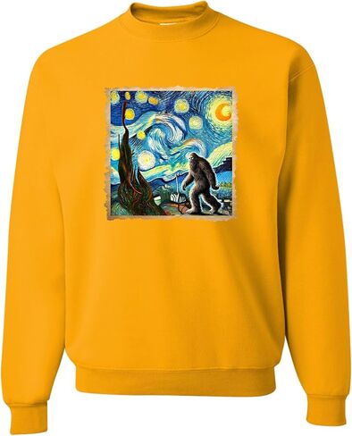 Go All Out The Lost Original - Bigfoot Starry Night Van Gogh Mens Sweatshirt Crewneck in Saudi Arabia