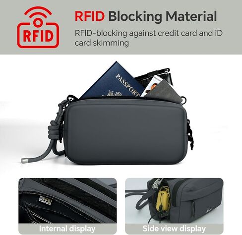 حقيبة سفر صغيرة تمر بالجسم للنساء، نايلون مقاوم للماء، حجب RFID، منظم مع فتحة زجاجة، حزام حبل قابل للتعديل in Kuwait